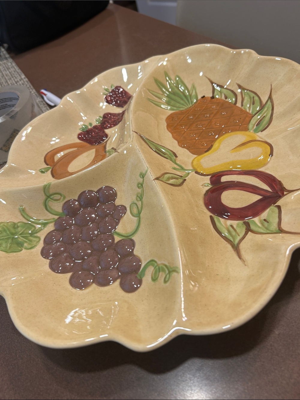 Hand-Painted Beige Fruit Divided Serving Platter